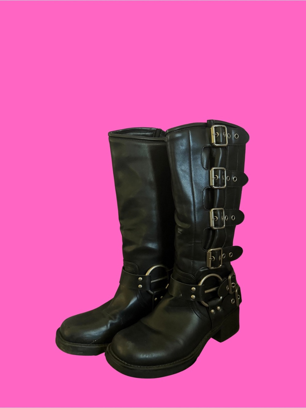 DREAM PARIS Black Buckle Mid-Calf Women's Boots
